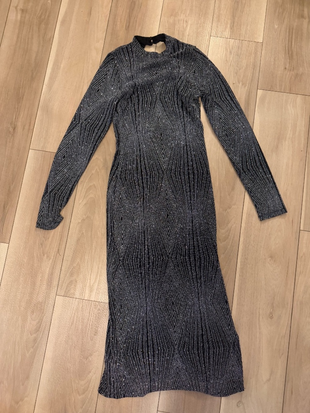Black Sparkle Bodycon Dress Medium Long Sleeve Slit Party Night Out Dress